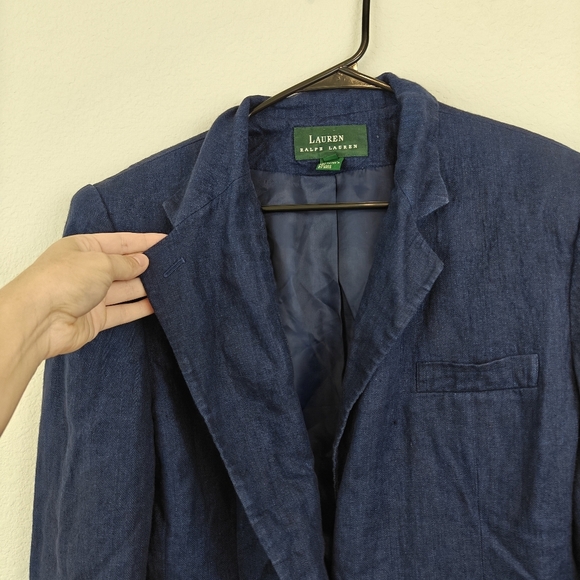 Lauren Ralph Lauren Linen Button Up Blazer In Navy Blue Size 14 Womens - Picture 4 of 14